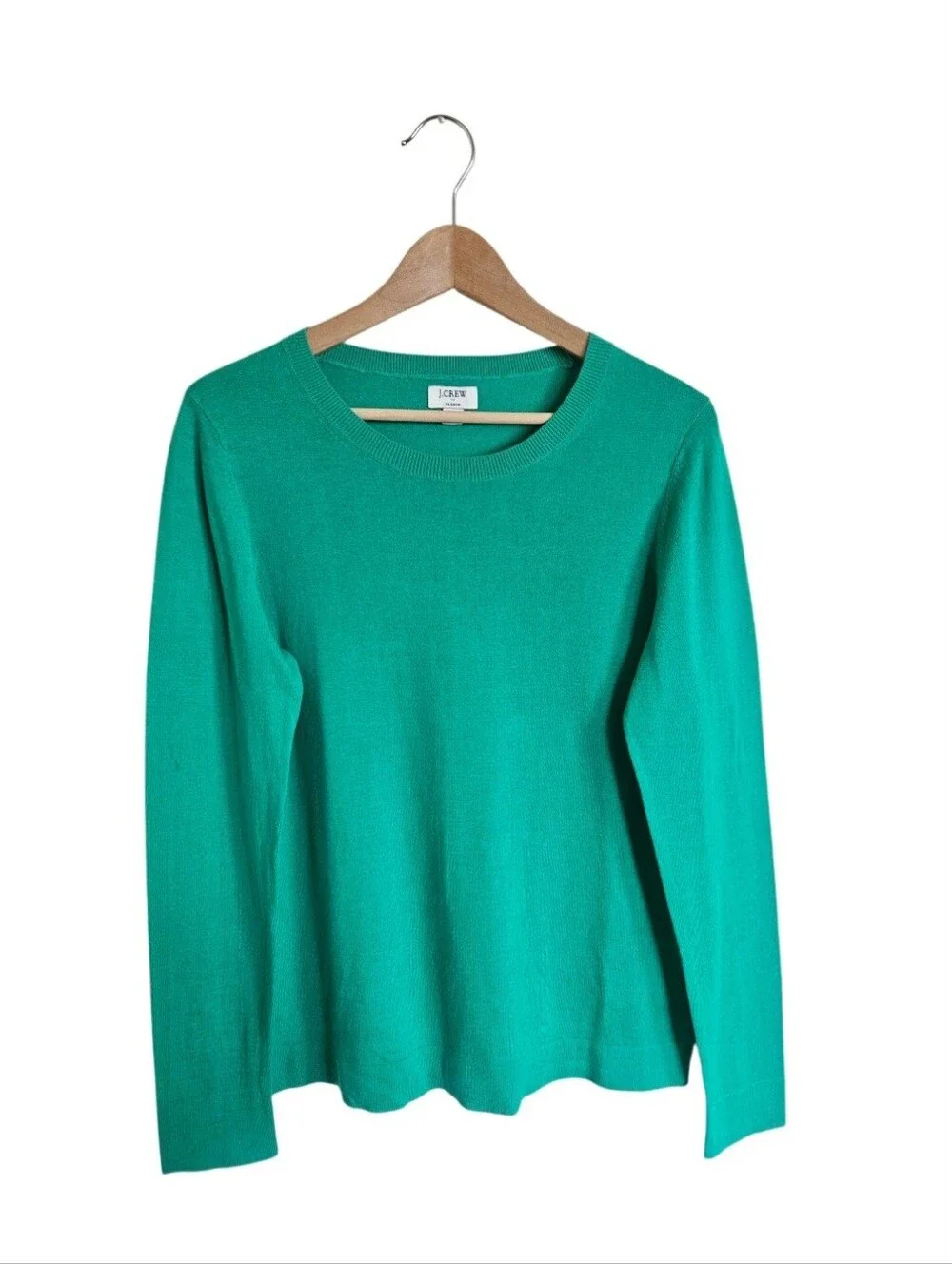 J. Crew Teddie Women's Kelly Green Cotton- Knit Lightweight Crewneck Sweater M
